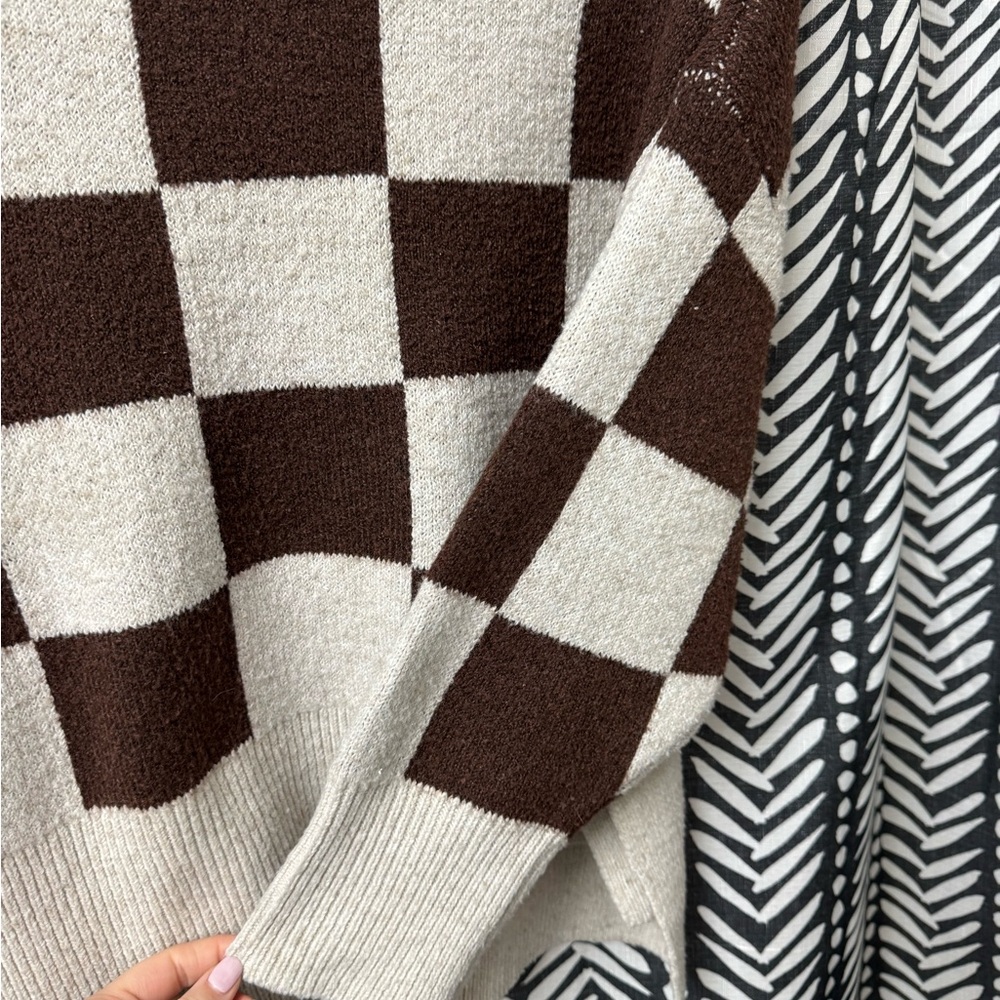 Sincerely Jules Brown and Cream Checkered Sweater - Picture 2 of 7
